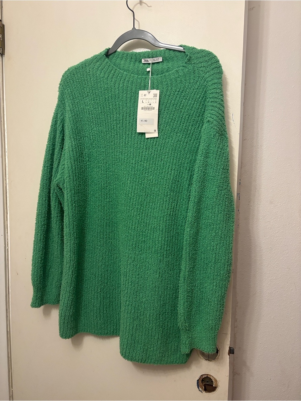 Zara Bright Green Textured Crewneck Sweater